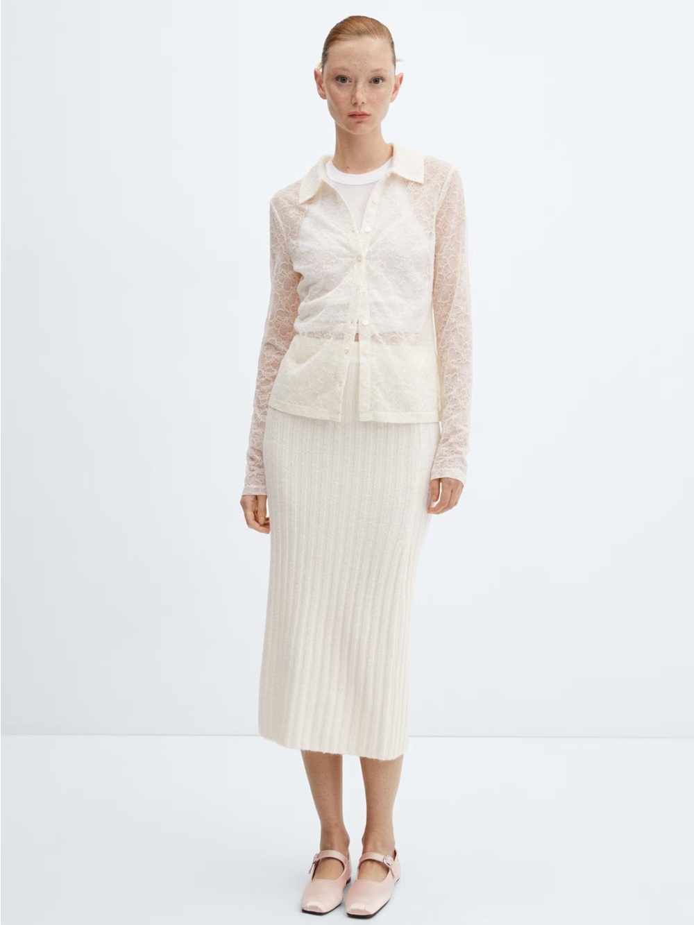 Nwot Mango Semi-Transparent Lace Shirt